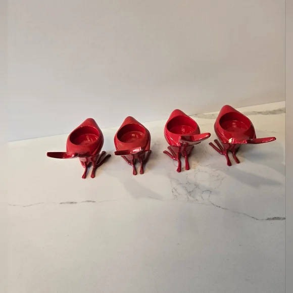 Set of 4 Vintage CB2 Red Chick Iron Tea Light Candle Holders or Votive Holders - Picture 3 of 5